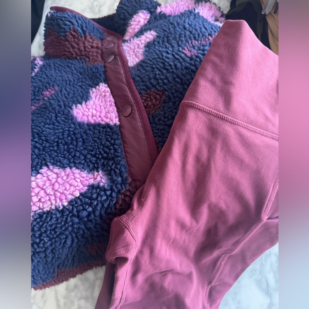 Fabletics: Pink and Navy Sherpa Jacket with Leggings